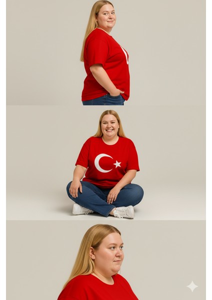 Türk Bayraklı Ay Yıldızlı Kırmızı T-Shirt | Pamuk | Büyük Beden fiyatları