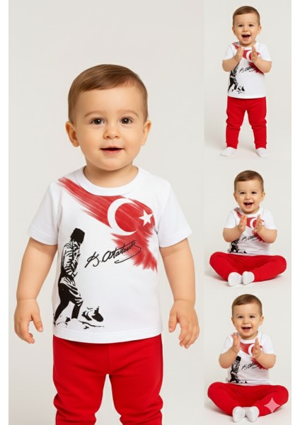 Atatürk Kocatepe ve Türk Bayrak Baskılı Bebek T-Shirt | Pamuk | Unisex |beyaz fiyatları