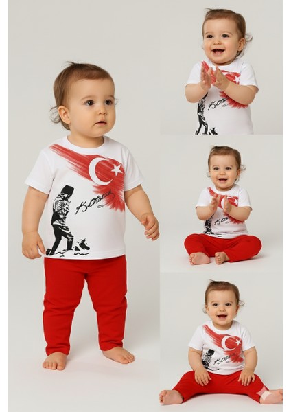 Atatürk Kocatepe ve Türk Bayrak Baskılı Bebek T-Shirt | Pamuk | Unisex |beyaz modelleri