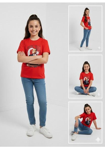 Atatürk Portre Baskılı Çocuk Kırmızı T-Shirt | Unisex | Pamuk modelleri