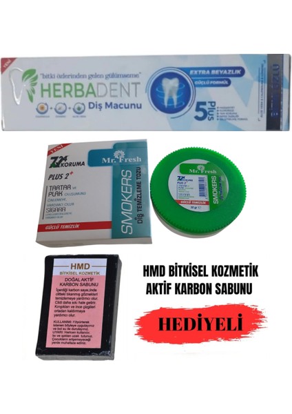 Bitki Özlü Diş Macunu - Diş Temizleme ve Beyazlatma Tozu - HMD Aktif Karbon Sabunu