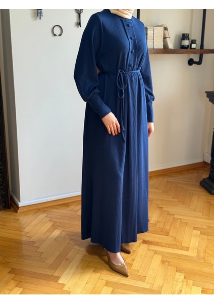 Kaplama Düğmeli Fitilli Örme Elbise 9937 modelleri