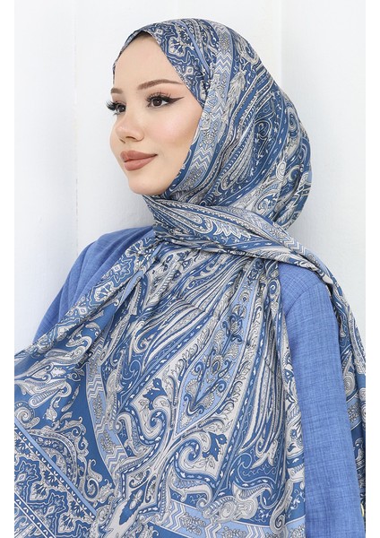 Etnik Desen Janjan Şal 70305-07 Indigo Vizon