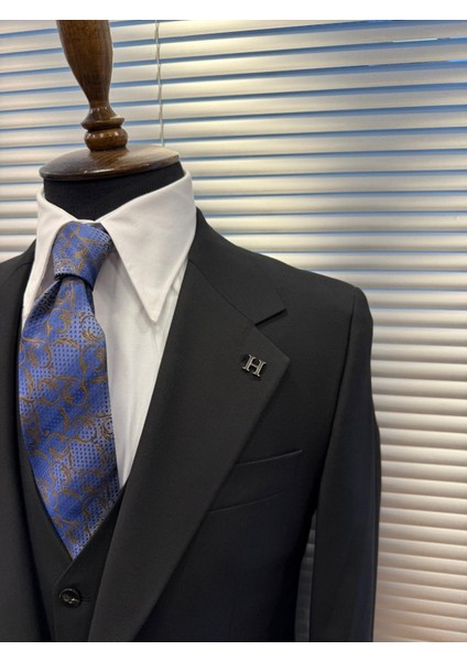 Siyah Modern Fit Yelekli Erkek Takım Elbise indirimleri