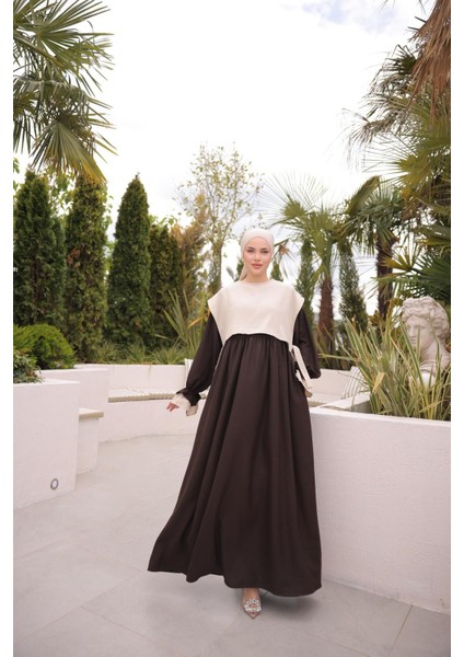Acı Kahve Önlüklü Oversize Elbise 5095
