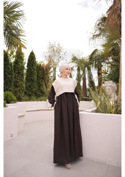 Acı Kahve Önlüklü Oversize Elbise 5095 modelleri