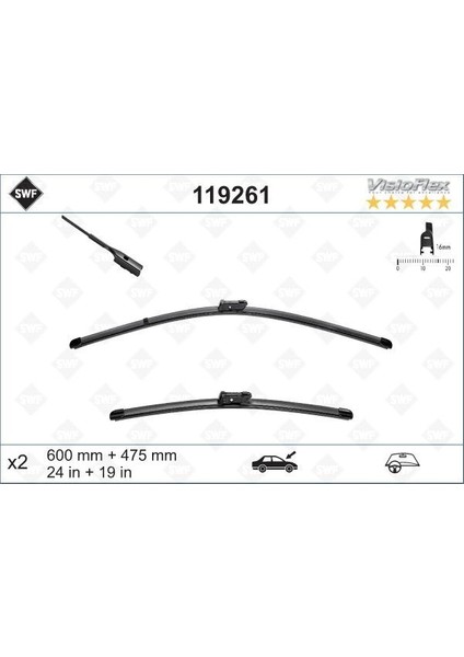 119261 - Silecek Süpürgesi Ön Takım Golf6-Jetta-Passat 600×480 mm