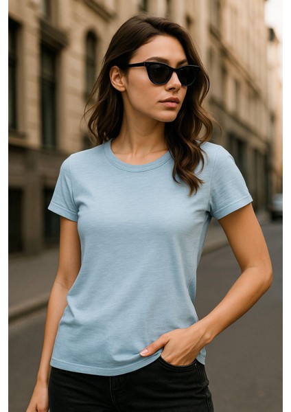 Kadın %100 Organik Pamuklu Relaxed Yıkamalı T-Shirt Bisiklet Yaka Kısa Kollu Kadın Basic Tişört fiyatları