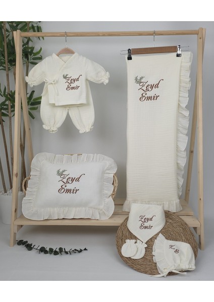 Müslin Yeni Doğan 4katlı Organik %100PAMUK Kişiye Özgü Nakışlı Hastane Çıkış Seti(Ikili Dal Model-5) fiyatları