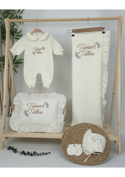 Müslin Yeni Doğan 4katlı Organik %100PAMUK Kişiye Özgü Nakışlı Hastane Çıkış Seti(Iki Dallı Model-2) fiyatları