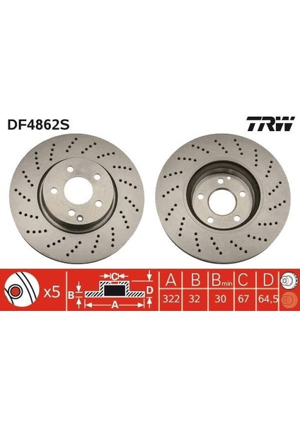 DF4862S - Fren Dıskı On Mercedes W204 S204 W212 S212 C207 A207