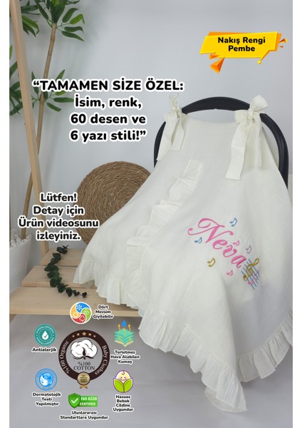 Müslin Yeni Doğan 4katlı Organik %100PAMUK Kişiye Özgü Nakışlı Hastane Çıkış Seti (Nota Model)