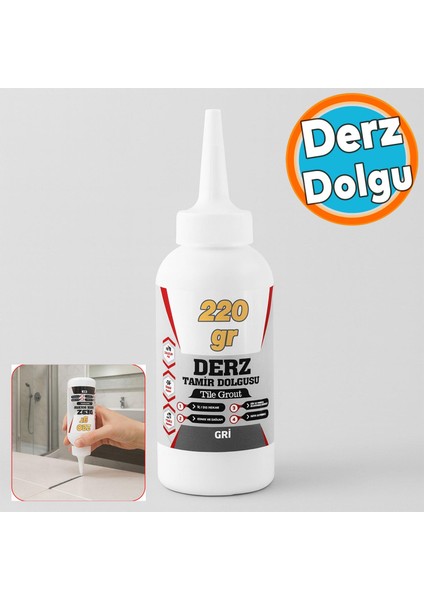 Hazır Derz Dolgu Fayans Seramik Mermer Yer Duvar Için Tamir Derz Yenileme Dolgusu Gri Renk (220 Gr)