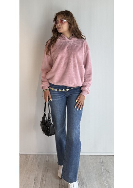 Kadın Kapüşonlu Oversize Peluş Sweathirt