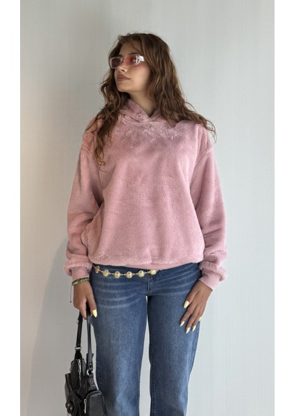 Kadın Kapüşonlu Oversize Peluş Sweathirt fiyatları