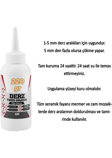 Hazır Derz Dolgu Fayans Seramik Mermer Yer Duvar Için Tamir Derz Yenileme Dolgusu Gri Renk (220 Gr) fırsatları