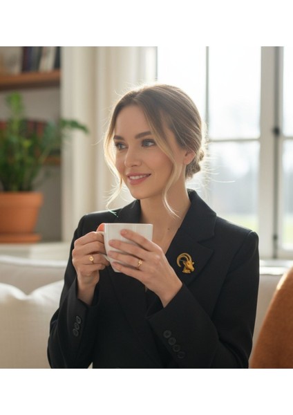 Koç Figürlü Koyu Altın Sarı Metal Broş modelleri