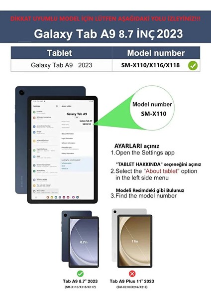 Samsung Galaxy Tab A9 8.7inç X110 X115 Kılıf 360 Dönebilen Standlı Case fiyatları
