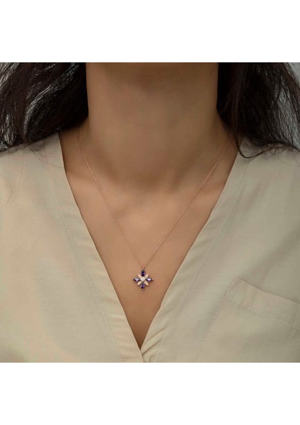 925 Ayar Gümüş Mor Taşlı Umut Çiçeği Gümüş Kolye fiyatları