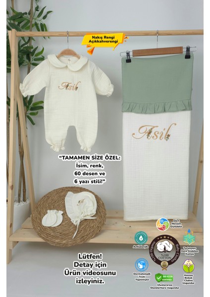 Müslin Yeni Doğan 4katlı Organik %100PAMUK Kişiye Özgü Nakışlı Hastane Çıkış Seti (Papatya Model-3) fırsatları