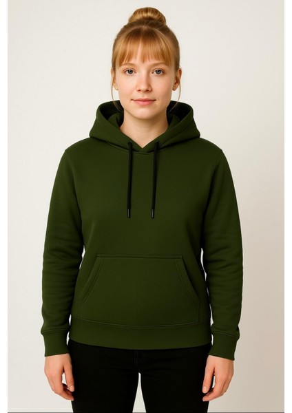 Kadın Haki Kapüşonlu SWEATSHIRT-W1108-K