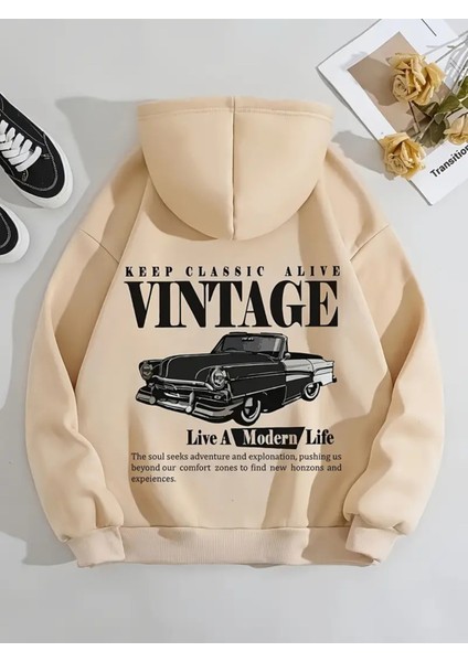 Keep Classic Alive Vintage Rahat Kalıp Oversize Unisex Kapüşonlu Sweatshirt