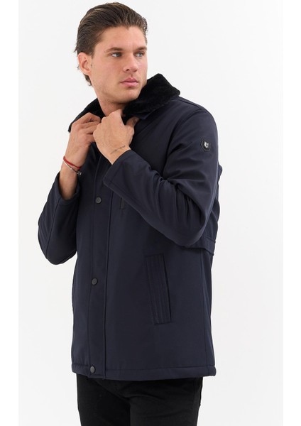 Erkek Lacivert Yakası Çıkartılabilir Kürklü Su Itici Içi Kürklü Kaban – Rüzgar Geçirmez, Hafif ve dayanıklı fiyatları