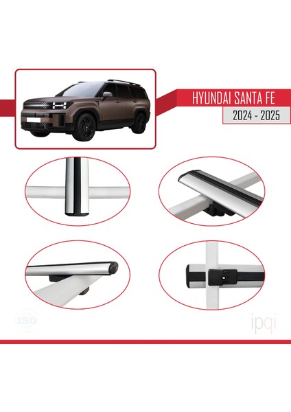 Hyundai Santa Fe 2024-2025 Arası ile Uyumlu Basıc Model Ara Atkı Tavan Barı Gri 3 Adet fırsatları