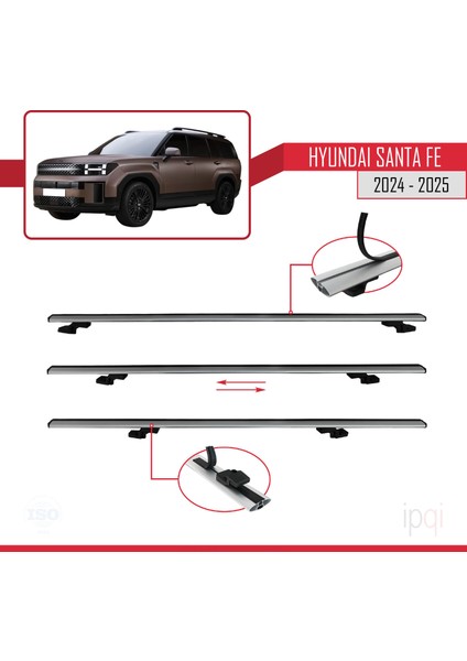 Hyundai Santa Fe 2024-2025 Arası ile Uyumlu Basıc Model Ara Atkı Tavan Barı Gri 3 Adet indirimleri