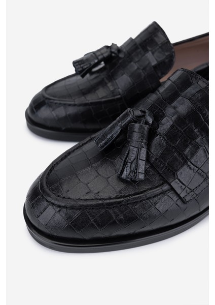 Kadın Hakiki Deri Siyah Kroko Loafer Ayakkabı 33 15040 Bn Ayk SK25-26 Sıyah Kroko modelleri