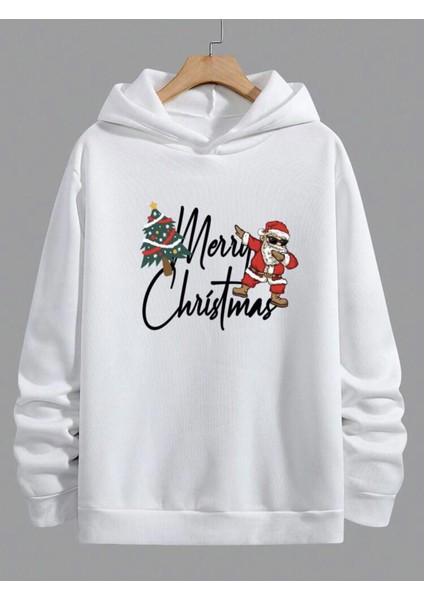 Unisex Yılbaşı Temalı Merry Christmas Baskılı Kapüşonlu Oversize Sweatshirt fiyatları