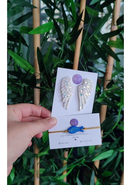 Shiny Angel Wings El Yapımı Beyaz Özel Tasarım Kanat Küpe fiyatları