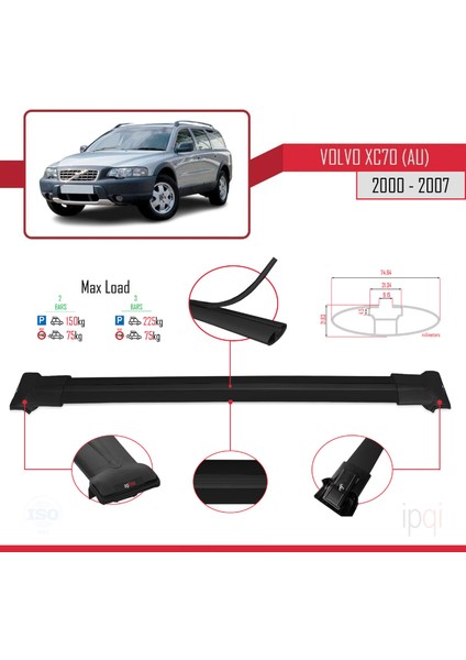 Volvo XC70 (P2) 2000-2007 Arası ile Uyumlu Fly Model Ara Atkı Tavan Barı Siyah 2 Adet modelleri