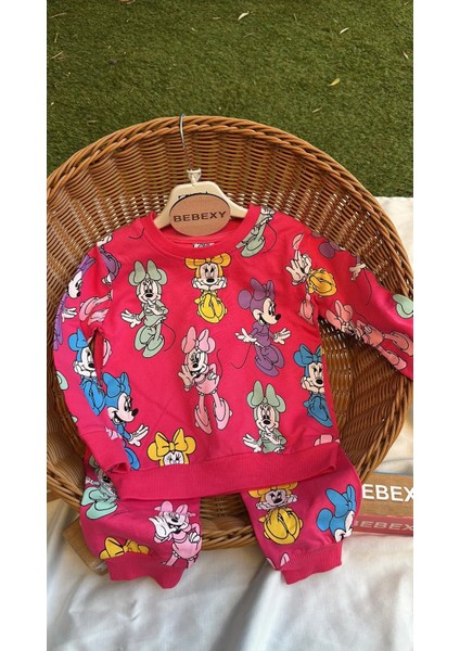 Minnie Mouse Baskılı Koyu Pembe Bebek Takım 100/