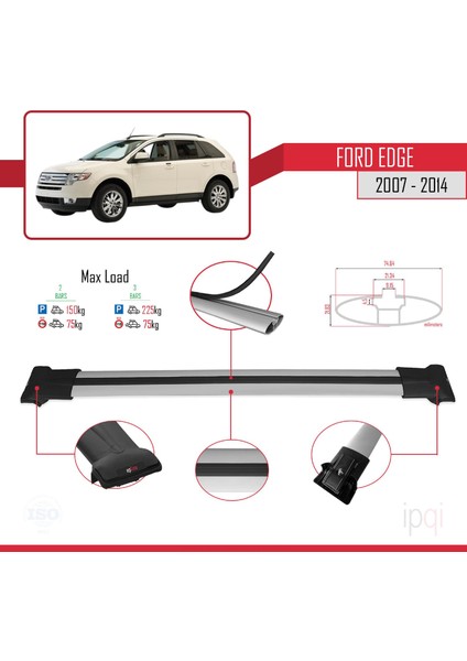 Ford Edge 2007-2014 Arası ile Uyumlu Fly Model Ara Atkı Tavan Barı Gri 2 Adet fırsatları