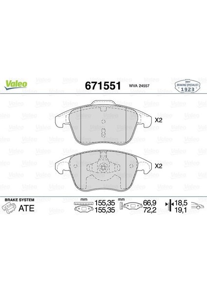 Ön Fren Balatası Corsa F E 19 Mokka E 20 208 19 2008 19 C4 20 Ds3 18