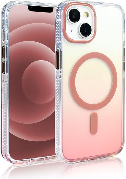 Apple iPhone 14 Kılıf M-Safe Şarj Özellikli Transparan Renk Geçişli Zore Toros Kapak Rose Gold