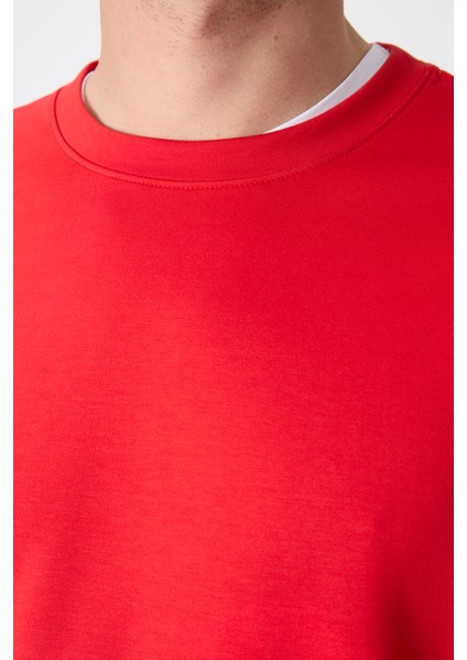 Kırmızı Basic O Yaka Rahat Form Erkek Sweatshirt - 88053