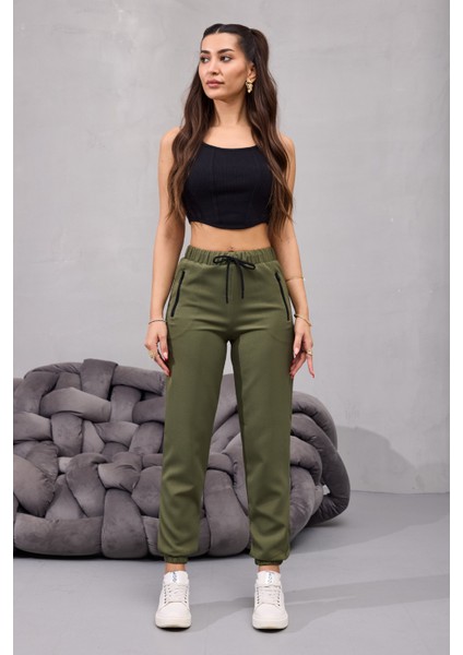 Kadın Yüksek Bel Likralı Rahat Kumaş Jogger Beli Lastikli Pantolon fırsatları