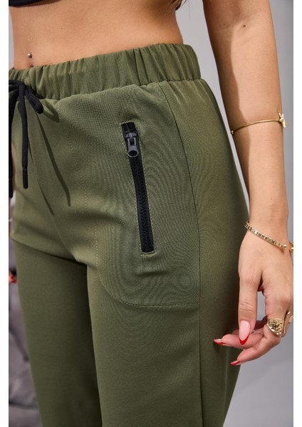 Kadın Yüksek Bel Likralı Rahat Kumaş Jogger Beli Lastikli Pantolon