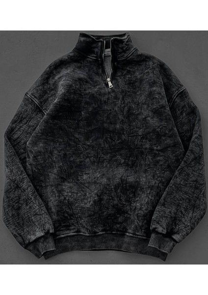 Yıkamalı Kumaş Oversıze Düğmeli Yakalı Sweat - %100 Penye Oversıze Sweatshırt modelleri