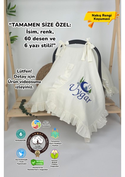 Müslin Yeni Doğan 4katlı Organik %100PAMUK Kişiye Özgü Nakışlı Hastane Çıkış Seti (Kurt Model-2)