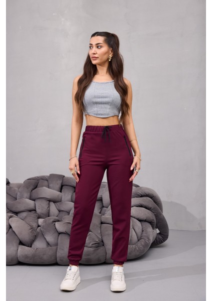 Kadın Yüksek Bel Likralı Rahat Kumaş Jogger Beli Lastikli Pantolon fırsatları