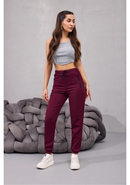 Kadın Yüksek Bel Likralı Rahat Kumaş Jogger Beli Lastikli Pantolon indirimleri