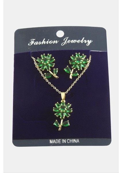 Allzey Papatya Zirkon Taşlı Set Kolye-Yeşil fiyatları