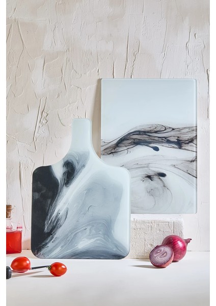 Marble 2\\\'li Cam Kesme Tahtası Seti - 25X35 - Isıya Dayanıklı Kırılmaz Kesme Tahtası