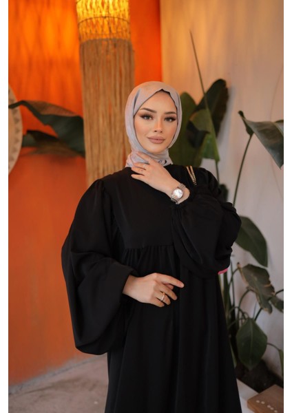 Açık Bej Tesettür Balon Kollu Oversize Elbise Standart Beden ( 36 - 42 ) Uyumludur 1692 modelleri