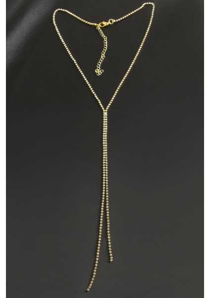 Ds-Derin Çift Şerit Taşlı Çelik Kolye 2 Mm-Sarı