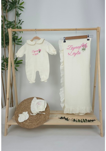 Müslin Yeni Doğan 4katlı Organik %100PAMUK Kişiye Özgü Nakışlı Hastane Çıkış Seti (Lavanta Model-2) fiyatları