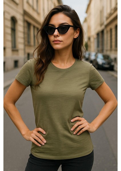 Kadın %100 Organik Pamuklu Relaxed Yıkamalı T-Shirt Bisiklet Yaka Kısa Kollu Kadın Basic Tişört fiyatları